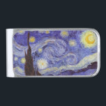Sujeta Billetes Plateado Vincent Van Gogh Starry Night Vintage Bella Artes<br><div class="desc">Vincent van Gogh Starry Night Bella Artes Painting Starry Night es un cuadro del artista holandés post-impresionista Vincent van Gogh. El cielo azul nocturno está lleno de nubes, estrellas y una luna creciente brillante. La noche estrellada es la única noche de la serie de vistas desde la ventana de su...</div>