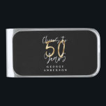 Sujeta Billetes Plateado vítores a 50 años de negro y oro moderno<br><div class="desc">Regalo de 50 años de purpurina moderno negro y oro. Forma parte de una elegante colección.</div>