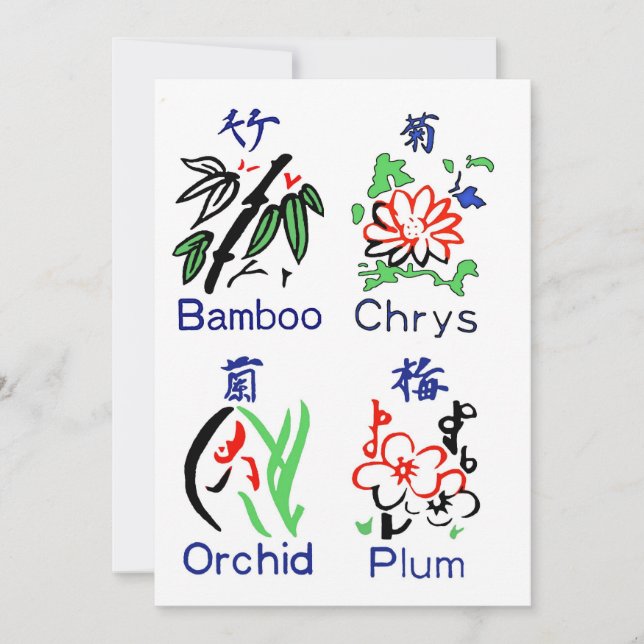 Sujetos de flores de Mahjong, azul, rojo, verde, n (Anverso)