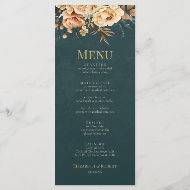 Summer Forest Witch Teal Wedding Menu (Anverso)