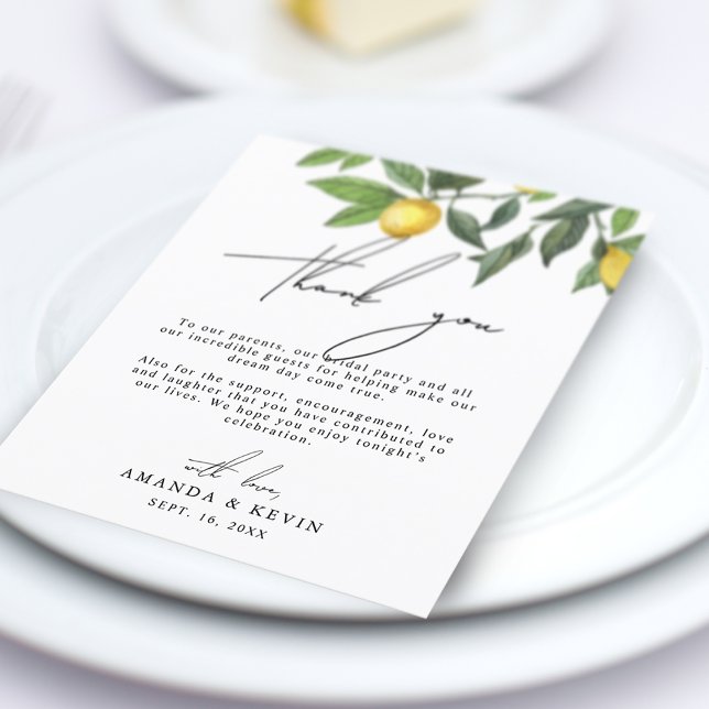 Summer Lemons Gracias Tarjeta De Recepción De Boda (Subido por el creador)