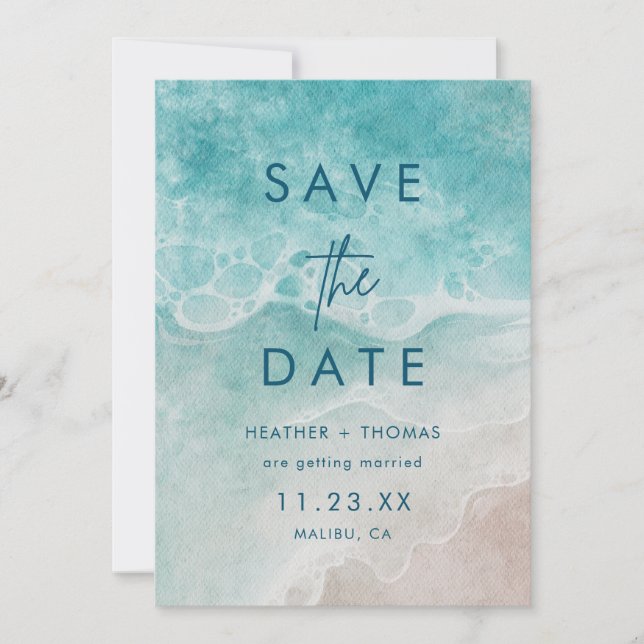 Summer Ocean Blue Beach Elegance Save the Date (Anverso)