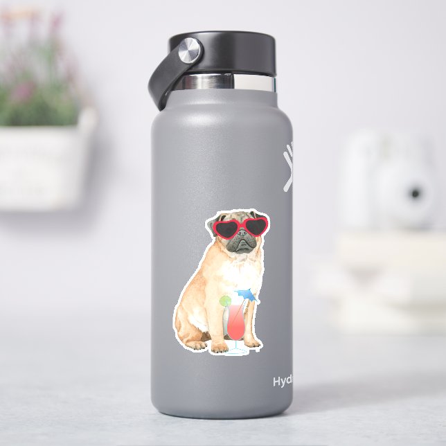 Summer Pug Vinyl Pegatina (hidrofrasco)