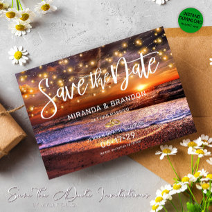 Summer Sunset Beach Wedding Guardar la tarjeta de 