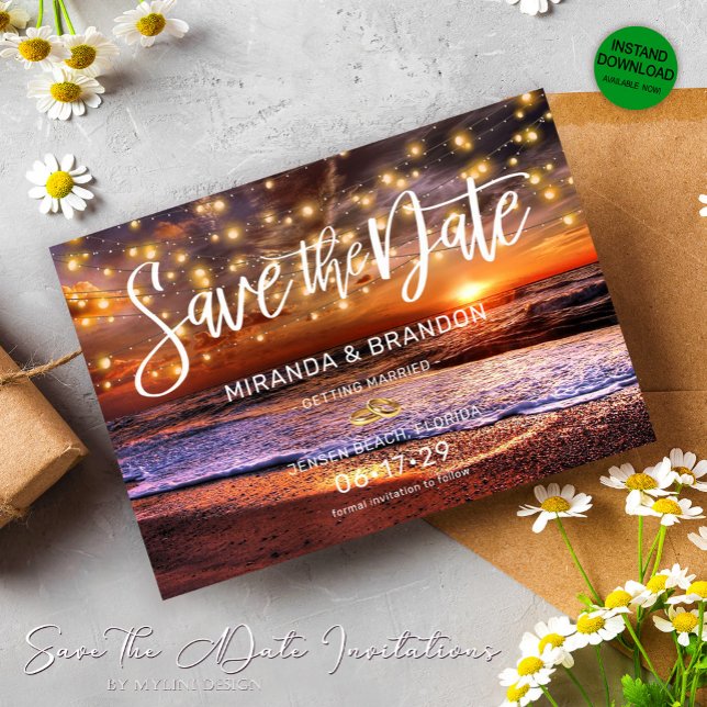 Summer Sunset Beach Wedding Guardar la tarjeta de  (Subido por el creador)