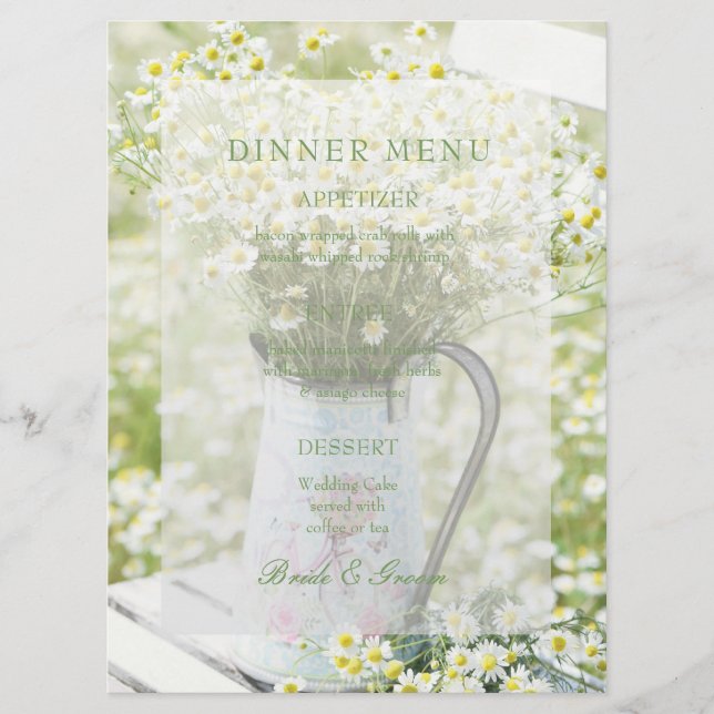 Summerfield Daisies Chamomile Flower Boda Menu (Anverso)