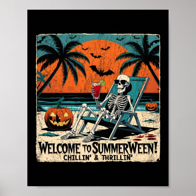 Summerween Skeleton Beach Halloween Arte Tropical  (Frente)