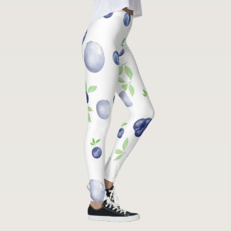 Summery Watercolor Blueberry Leggings