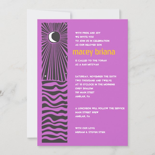 SUN MOON WATER Bar Bat Mitzvah Invitación (Anverso)