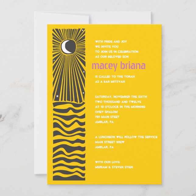 SUN MOON WATER Bar Bat Mitzvah Invitación (Anverso)