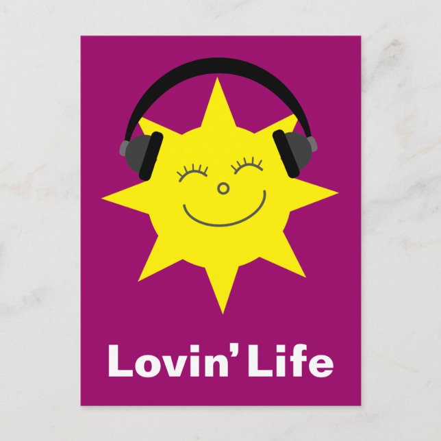 Sun y auriculares Tarjeta postal Lovin' Life (Anverso)