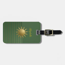 Sunburst en la etiqueta verde del equipaje