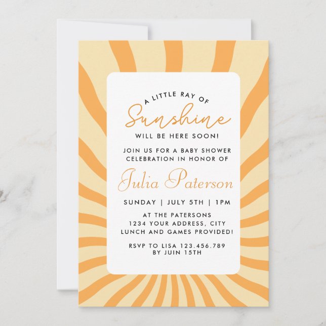 Sunburst Little Ray Of Sunshine Baby Shower (Anverso)