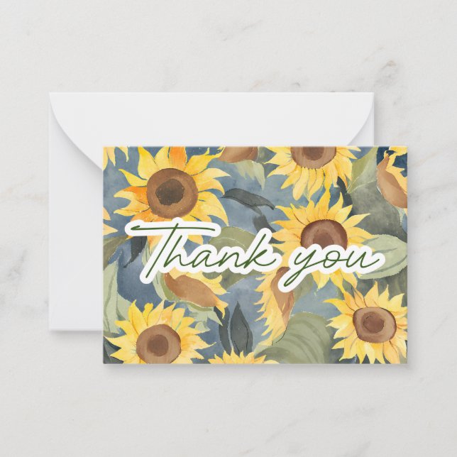 Sunflower acuarela de Gratitud Gracias Nota (Anverso)