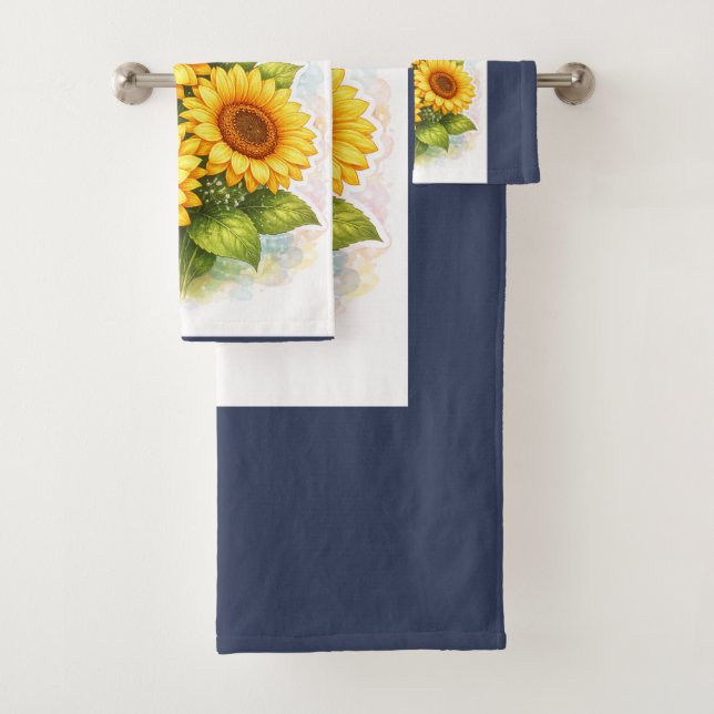 Sunflower Bath Towel Set Watercolor (In situ)