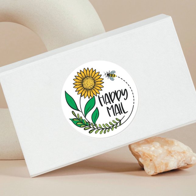 Sunflower Bee Happy Mail Small Business Pegatina (Subido por el creador)