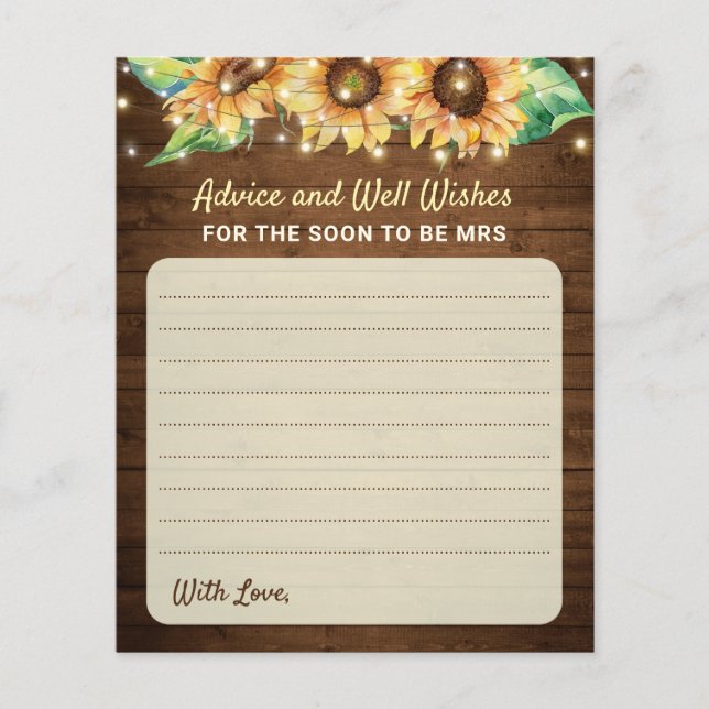 Sunflower Bridal Shower Bride Novia Tarjetas de Co (Anverso)