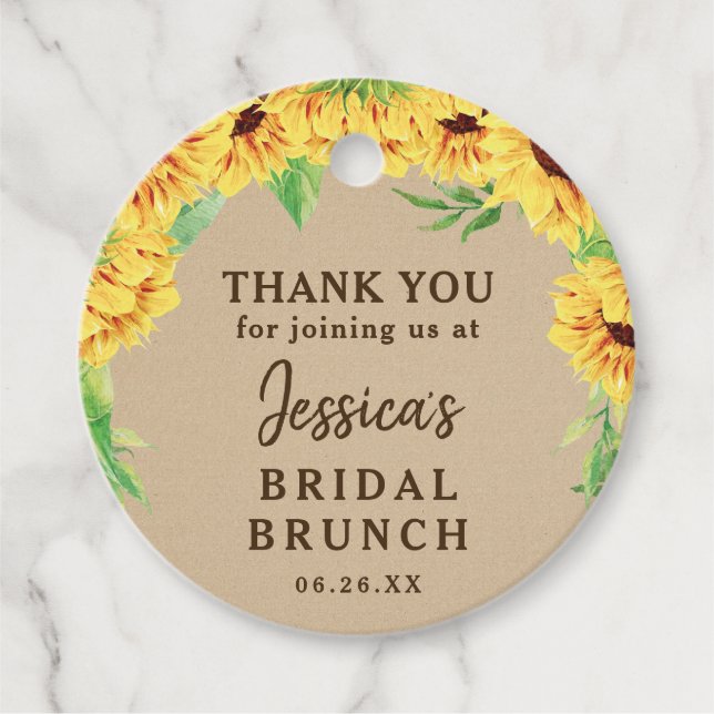 Sunflower Bridal Shower Gracias Etiqueta De Favor (Anverso)