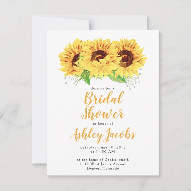 Sunflower Bridal Shower Invitación Watercolor (Anverso)