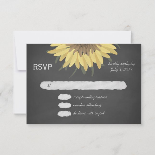 Sunflower Chalkboard Rustic Wedding RSVP (Anverso)