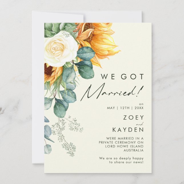 Sunflower Country | Invitación de Elopement amaril (Anverso)