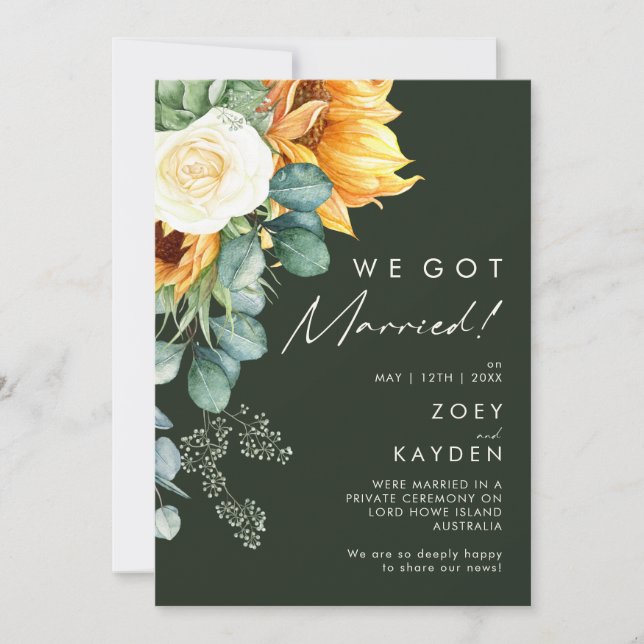 Sunflower Country | Invitación del Elopement Verde (Anverso)