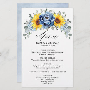 Sunflower Dusty Blue Slate Peony Menú Boda