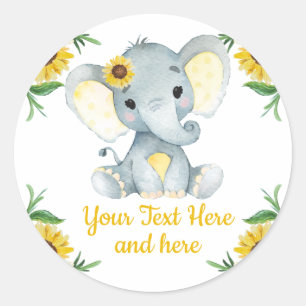 Sunflower Elephant Pegatina bebé cumpleaños