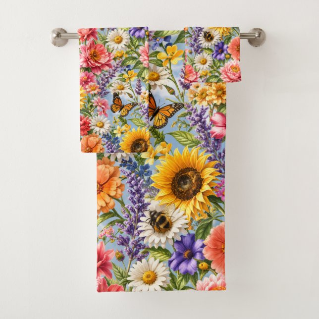 Sunflower Floral Bathroom Towel Set (In situ)