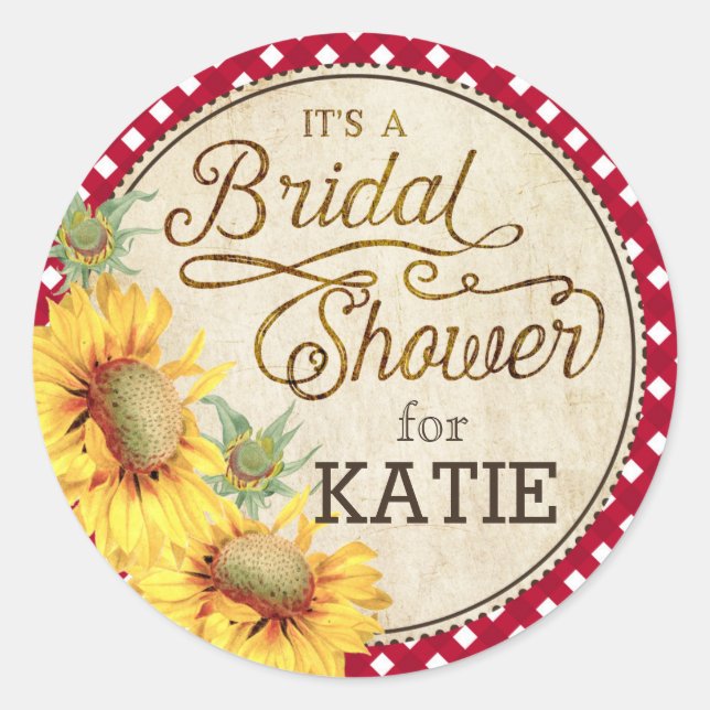 Sunflower Gingham Check Etiqueta Rustica de Ducha  (Anverso)