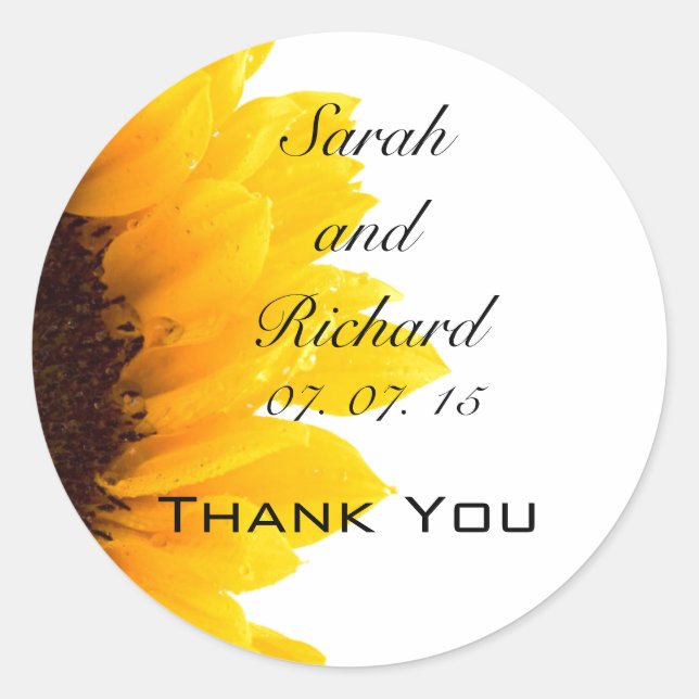 Sunflower Gracias A Los Pegatinas De Boda Favor (Anverso)