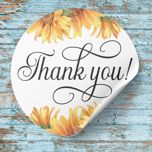 ¡Sunflower Gracias! Pegatina (Sunflower Thank you sticker
Swirly Thank you! script)