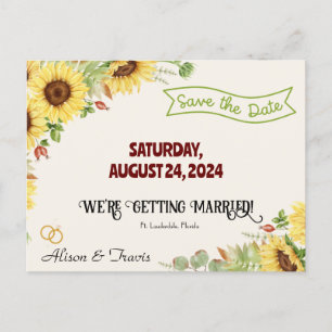 SUNFLOWER GUARDAR LA TARJETA POST DEL BODA DE FECH
