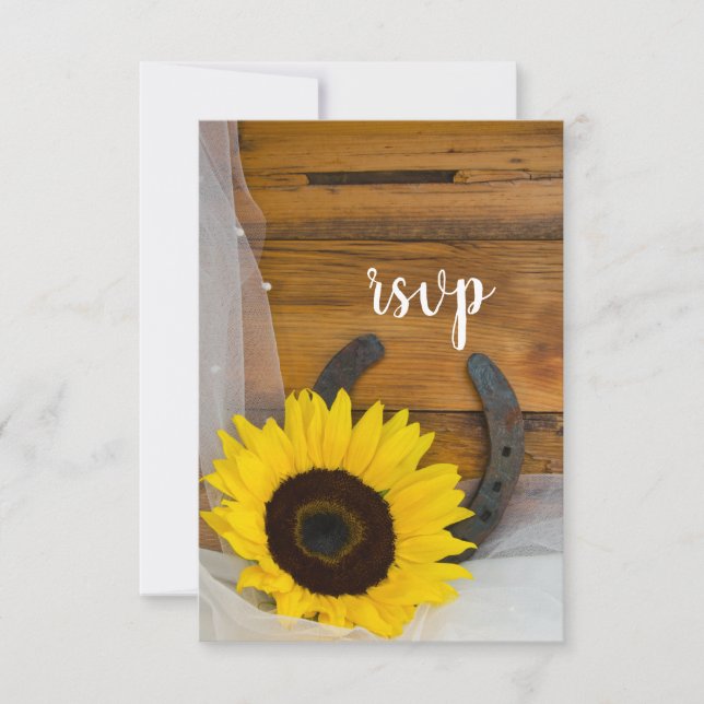 Sunflower Horseshoe Country Western Wedding RSVP (Anverso)