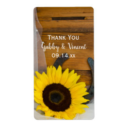 Sunflower Horseshoe Western Boda Gracias Etiqueta