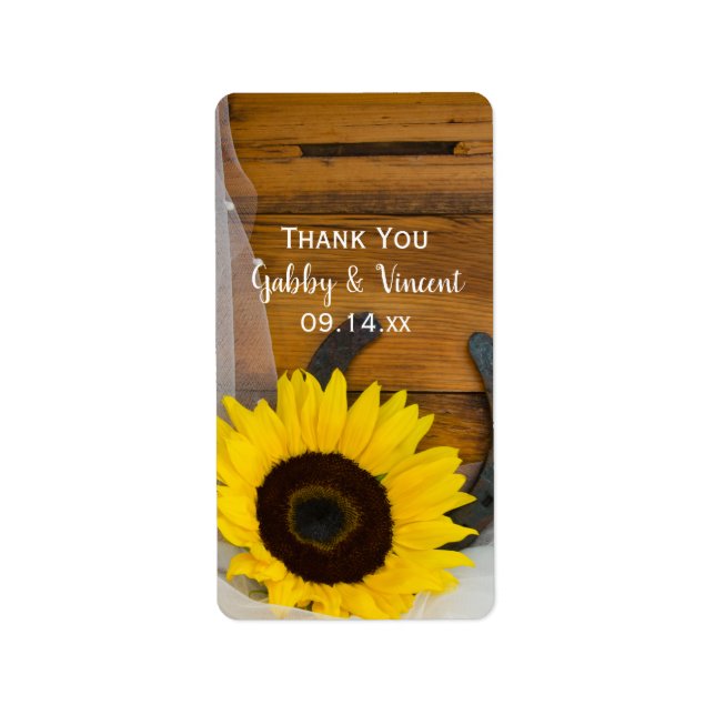 Sunflower Horseshoe Western Boda Gracias Etiqueta (Frente)