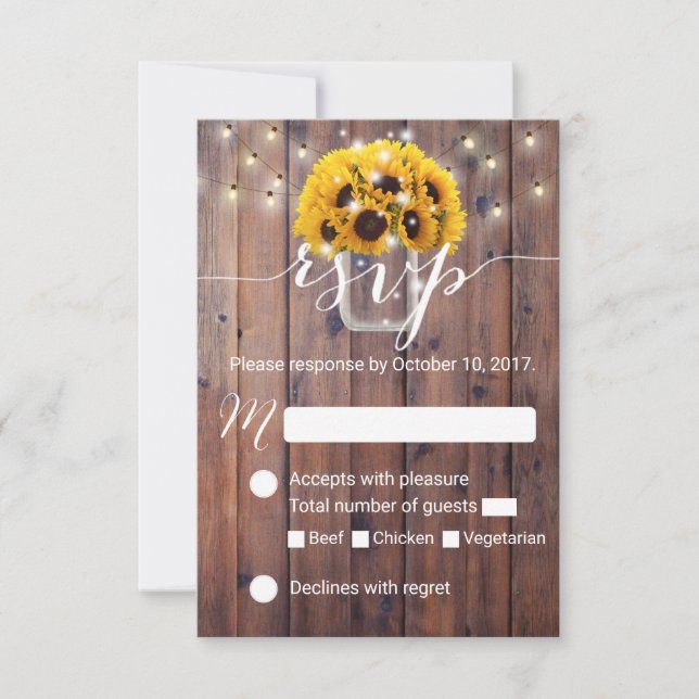 Sunflower Jar Barn Wood Rustic Wedding RSVP (Anverso)