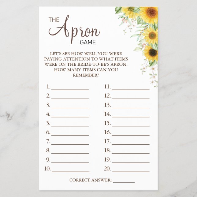 Sunflower La carta de juegos Apron Bridal (Frente)