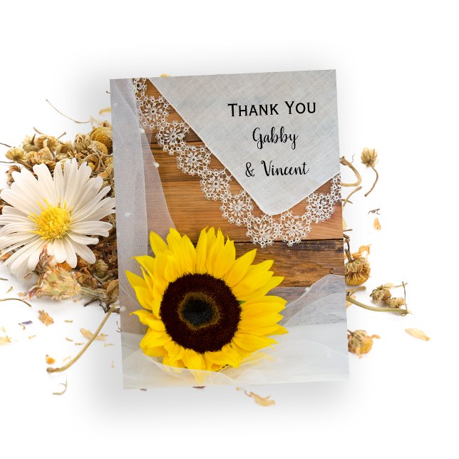 Sunflower Lace Country Wedding Flat Gracias Nota (Subido por el creador)