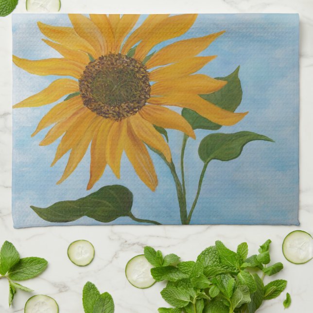 Sunflower solitario - Toalla de cocina (Doblado)