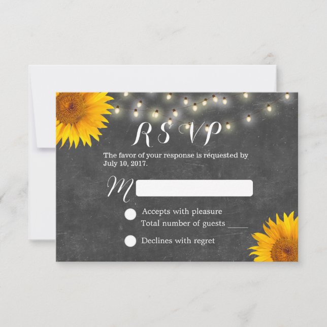 Sunflower & String Lughts Chalkboard Wedding RSVP (Anverso)