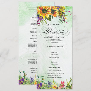 Sunflower Tarjetas del programa de bodas de prad