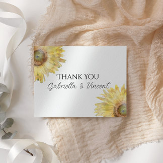Sunflower Watercolor Boda Flat Gracias Notas