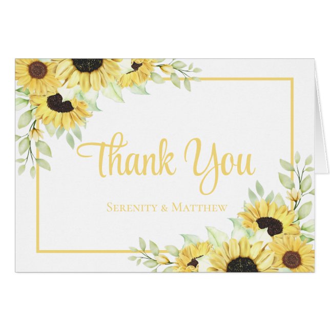 Sunflower Watercolor Floral Boda Gracias (Anverso (Horizontal))