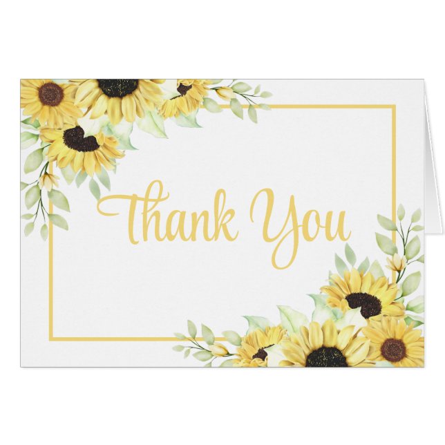 Sunflower Watercolor Floral Boda Gracias (Anverso (Horizontal))