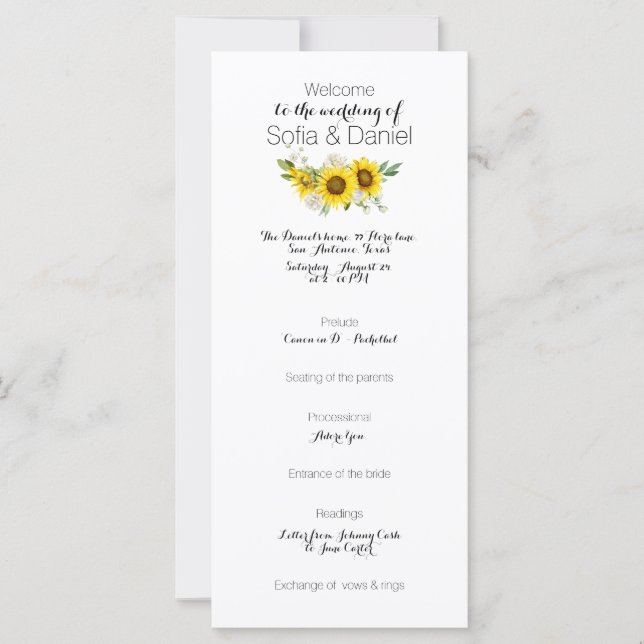 Sunflower white rose watercolor wedding Flat Card (Anverso)