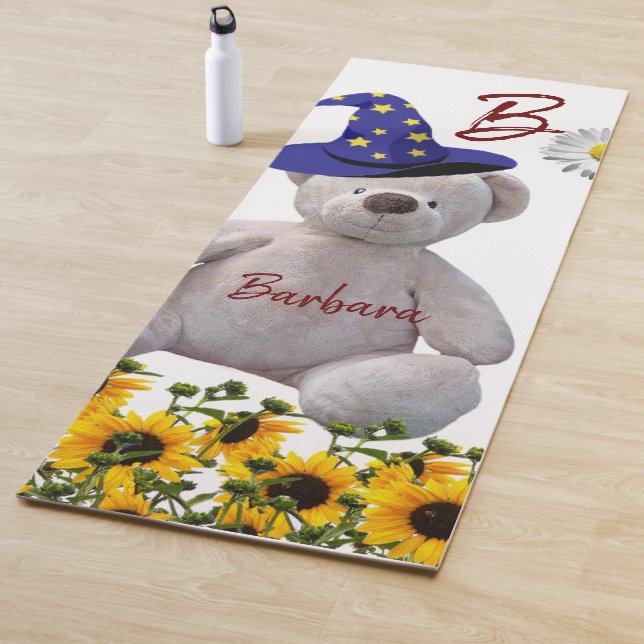 Sunflower White Teddy Bear Yoga Mat (In situ)