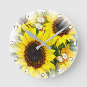 Sunflower y Butterflies Reloj cuadrado