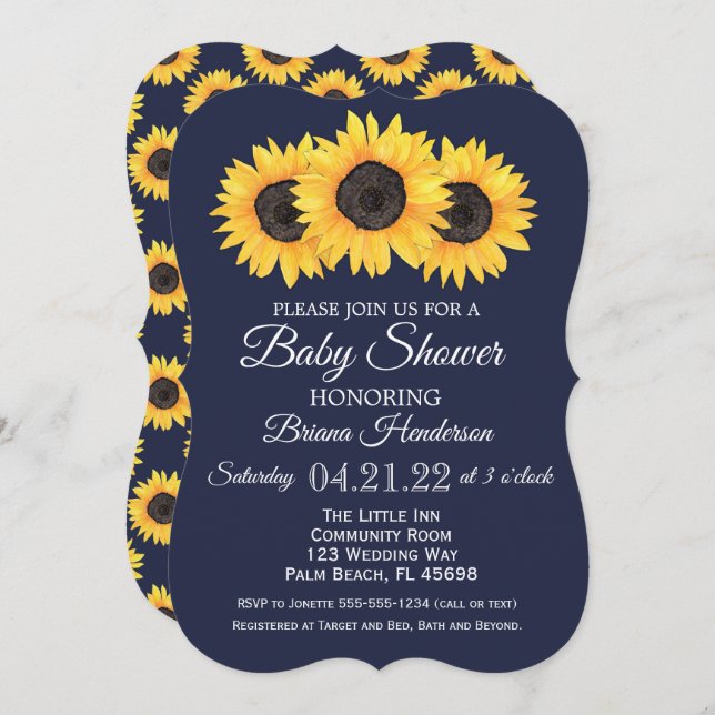 Sunflowers Baby Shower Invitaciones Rustic Blue (Anverso / Reverso)