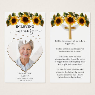 Sunflowers Beautiful Memorial Funeral Bookmark